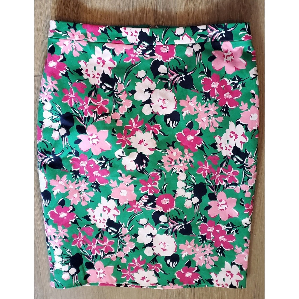 J. Crew Pencil Skirt 2 NWT Floral Kelly Green/Pink/Black/White Lined Zip Back